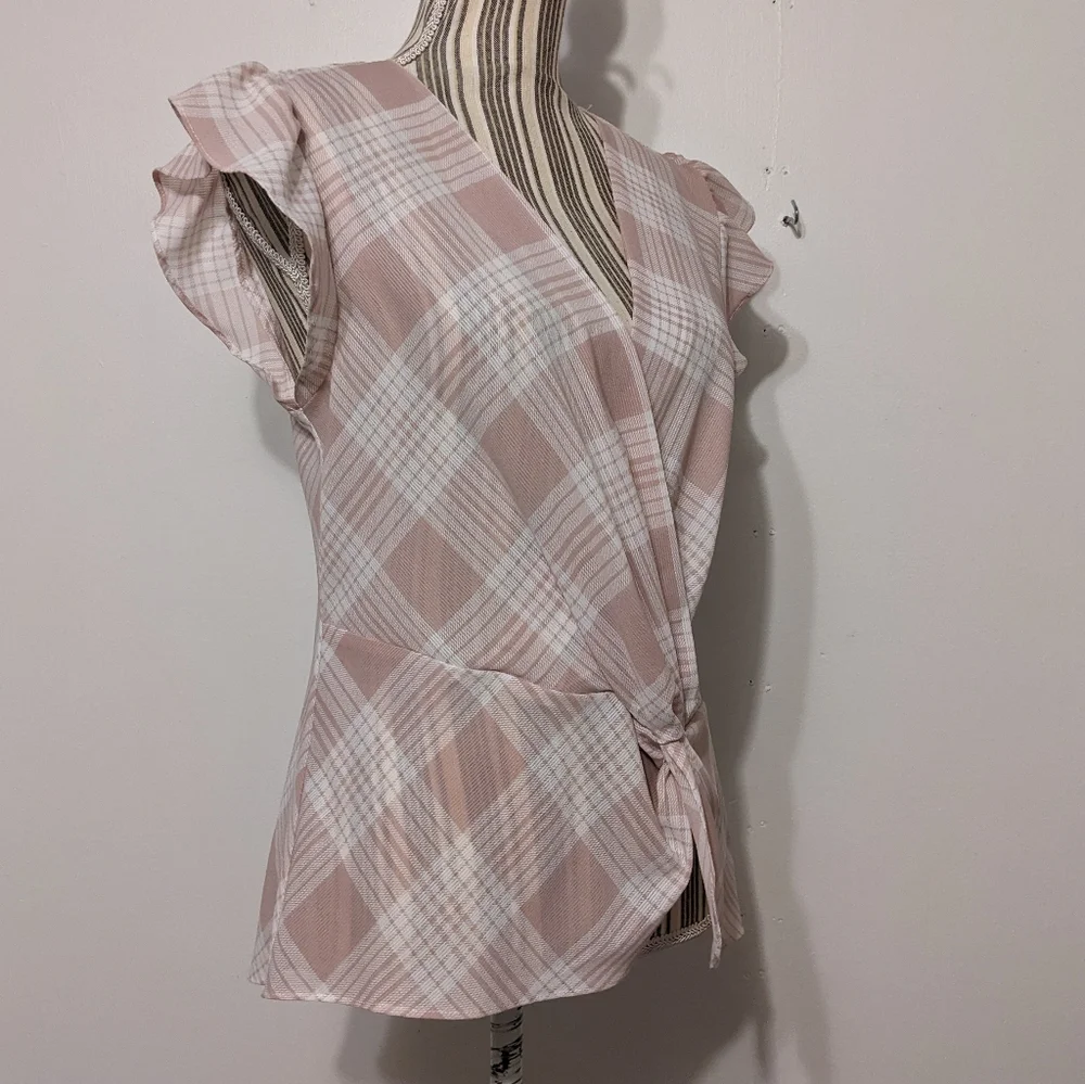 Laundry pink plaid crossover bodice with knot top nwt - Picture 6 of 15
